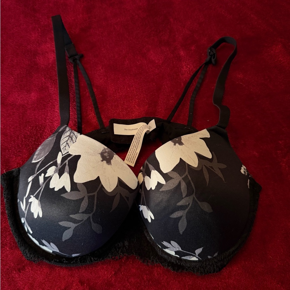 Floral Black and White Bra